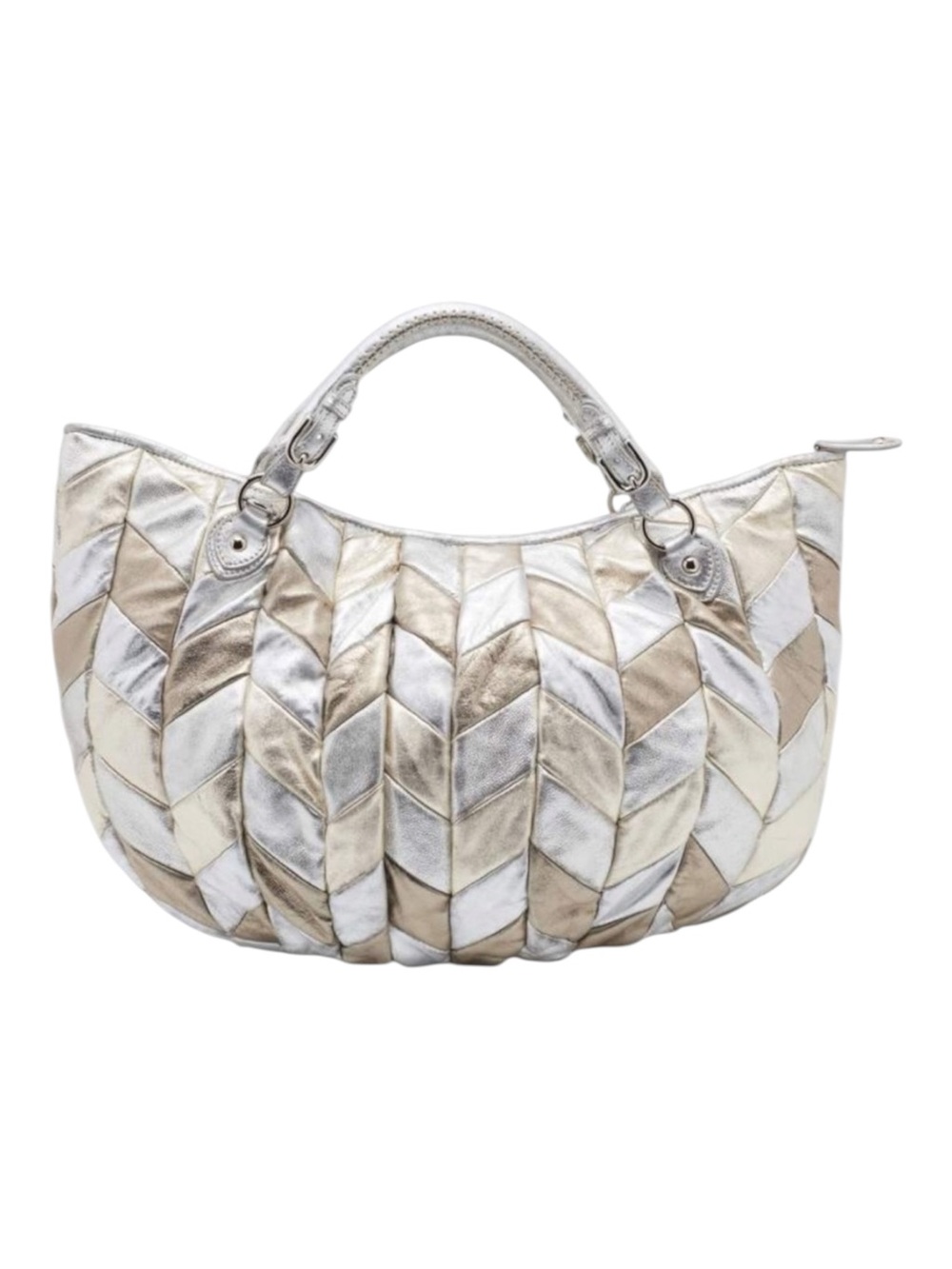 MIU MIU Metallic Silver & Gold Harlequin Leather Tote